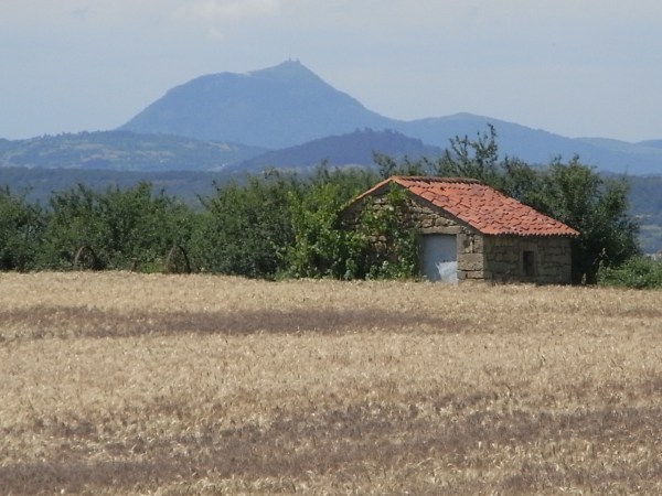 Montpeyroux.Vista del Puy-de-Dôme sobre los trigales