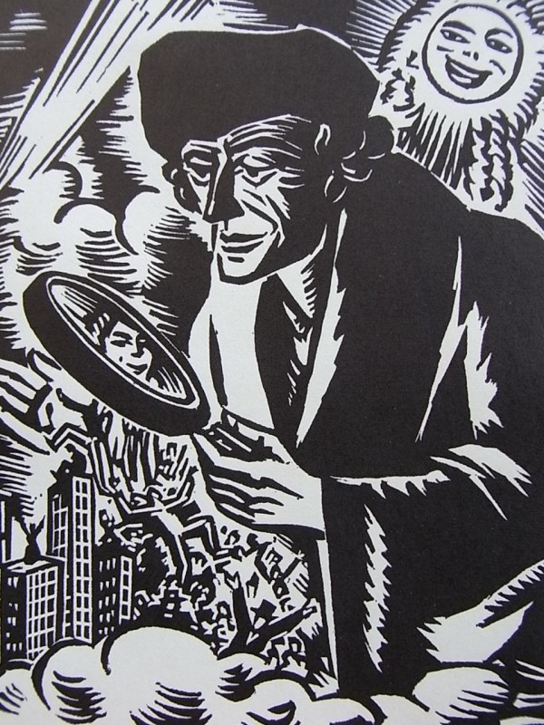 Erasmo examina las locuras humanas por Frans Masereel