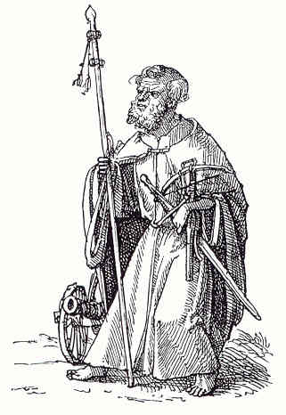 Apostol armado.Hans Holbein. Dibujo a plumilla al margen de un ejemplar del Elogio de la locura