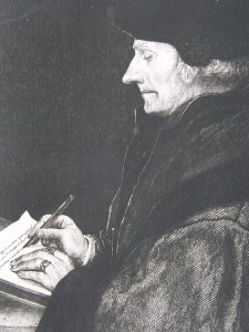 Erasmo. Basado en el retrato de Holbein grabado por Henri Lefort