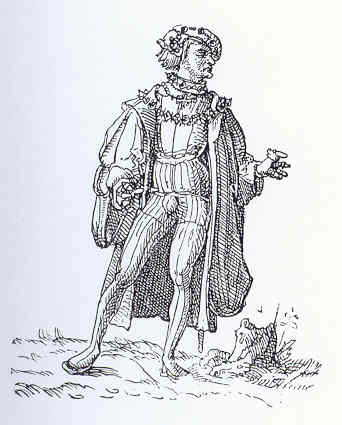 El prócer ricachón. Dibujo de Holbein en Elogio de la locura. "Proceres aulicos gemmis insignes"