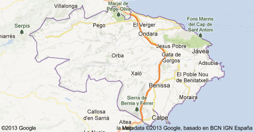 Mapa de la Marina Alta