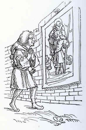 Devoto de San Cristobal. Reproduccion de un dibujo de Hans Holbein para el Elogio de la locura de Erasmo