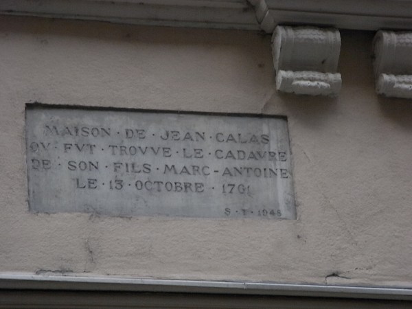 Placa conmemorativa. Casa de Jean Calas. Toulouse. Foto R.Puig.