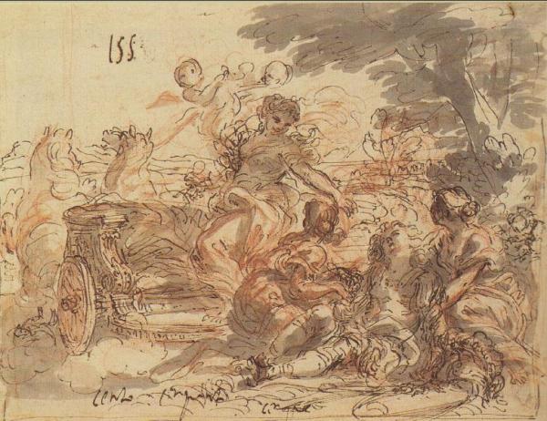 Giovanni Francesco Gaulli. Armida rapta a Rinaldo dormido. 