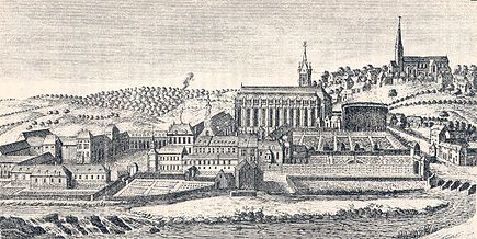 La abadía de Lobbes en el siglo XVIII. Fuente wikipedia