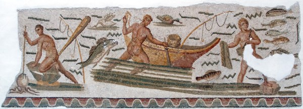 La pesca en época romana. Mosaico Museo del Bardo. Tunez. Fuente Wikimedia
