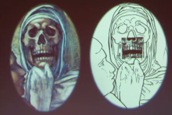 Craneo con quinto incisivo. Juicio Final. Ilustración M.Bussagli