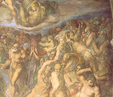 Jubilo homoerotico entre los salvados. Juicio Final. Miguel Angel