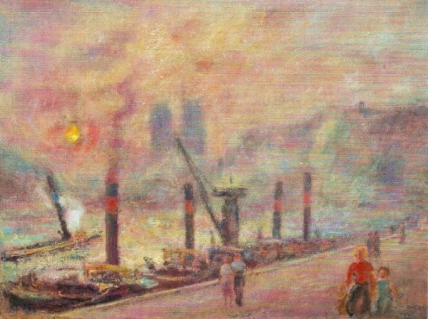 A la orilla del Sena. Hans Ekegård. Óleo sobre panel