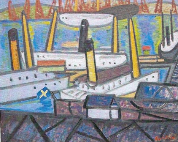 El puerto de Gotemburgo. Tor Bjürström. Óleo sobre lienzo