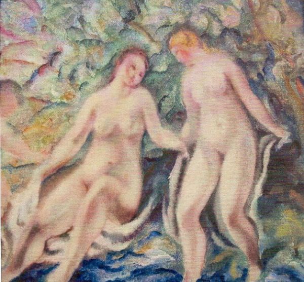 La baigneuse. Hans Ekegård. Óleo sobre panel