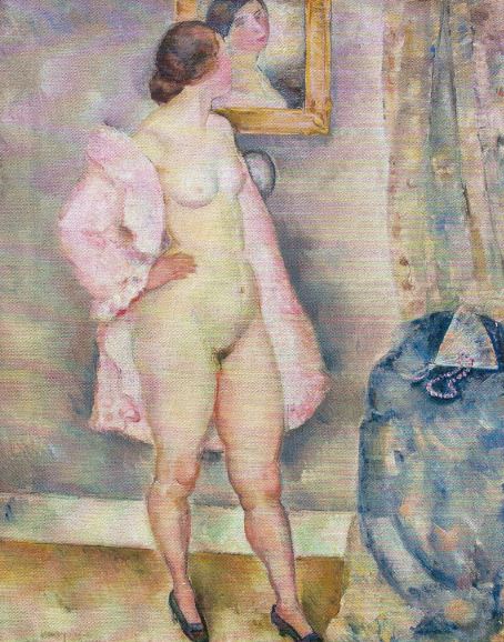 La bata rosa. Arthur Percy.1915. Óleo sobre lienzo