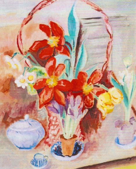 Tulipanes en la cesta de flores. Sigrid Hjertén. 1917. Óleo sobre lienzo