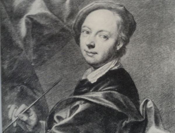 Autorretrato. Tizas blanca y negra sobre papel azulado. Detalle. Jan Kupecky ss. XVII y XVIII. Hermitage.