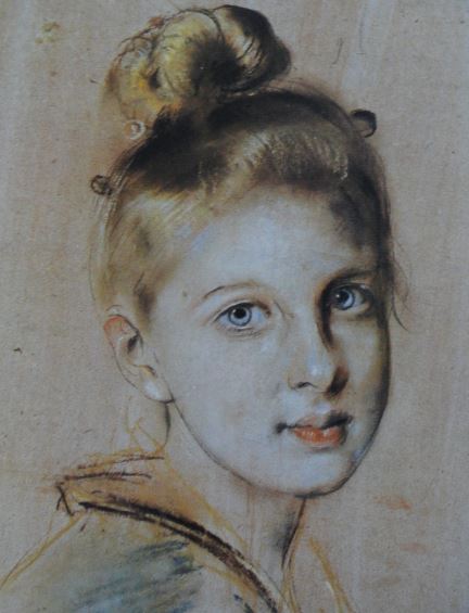 La joven del abanico. Lápiz italiano y pastel sobre papel gris. Franz von Lenbach. ss.XIX a XX. Hermitage