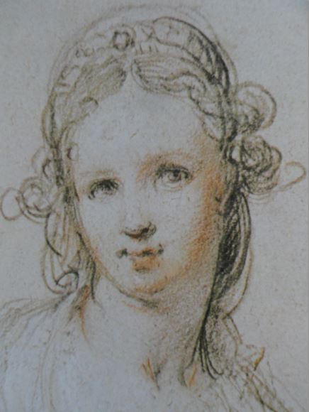 María Magdalena. Piedra negra y blanca y sanguina sobre papel gris. Hendrick Goltzius. ss. XVI y XVII. Hermitage.