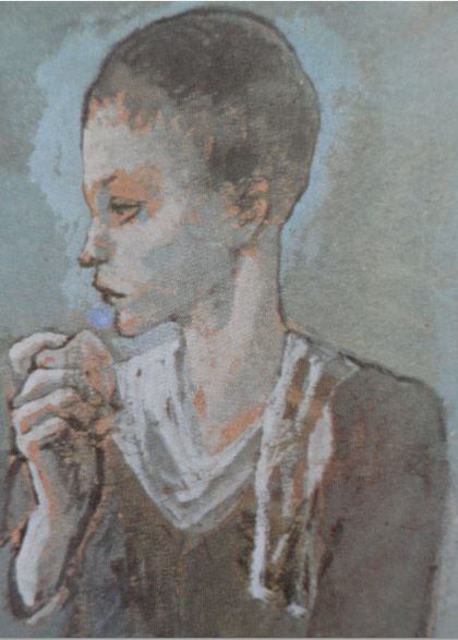 Niño con un perro. Goauche. 1905. Picasso.Detalle.