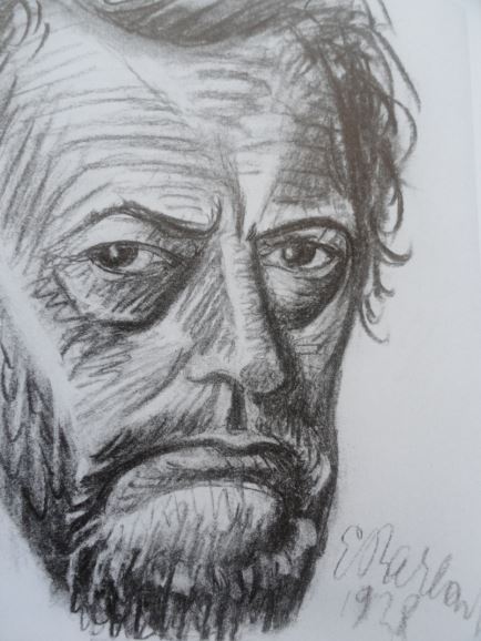 Ernst Barlach. Autorretrato al carboncillo. 1928. Catálogo de la Ernst Barlach Haus