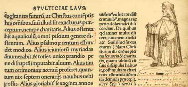 Viñeta de Holbein en el Elogio de la locura.  Monje orondo