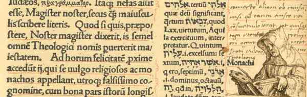 Viñeta de Holbein en el Elogio de la locura.  Monjes