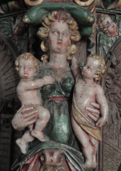 Iglesia de Löderup. Púlpito del XVIII. Alegoría de la Caridad. Foto R.Puig