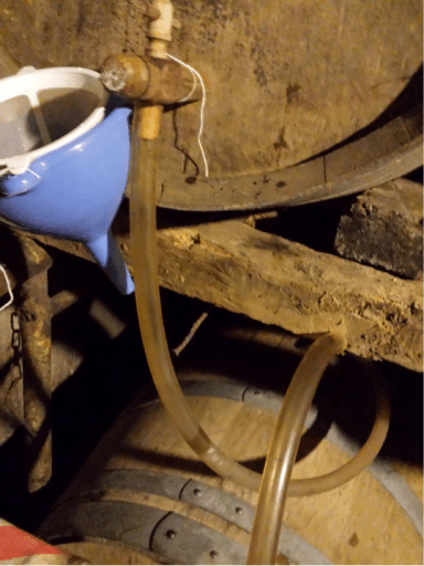 El trasiego del líquido en fermentación.Foto J. López Krahe