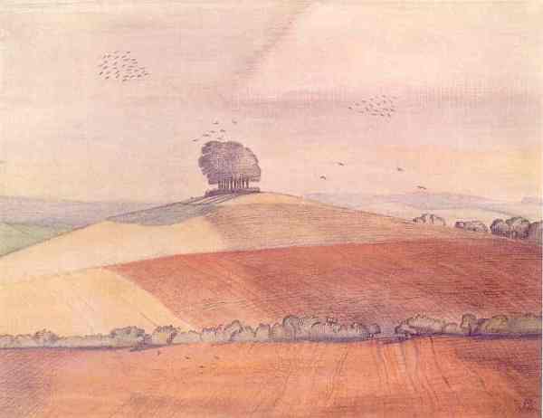 Paul Nash. View from Wittenham Clumps 1913. Acuarela.Tullie Art Museum