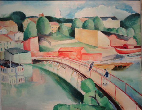 Leander Egström. Paisaje de verano con casas junto al agua en Gnesta. 1912. Galería Åmells. Estocolmo. Foto R.Puig