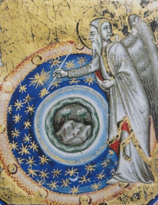 La creación del firmamento. Cristoforo Orimina. Biblia miniada. s.XIV. Berlin. Gabinete de Grabados y Dibujos.