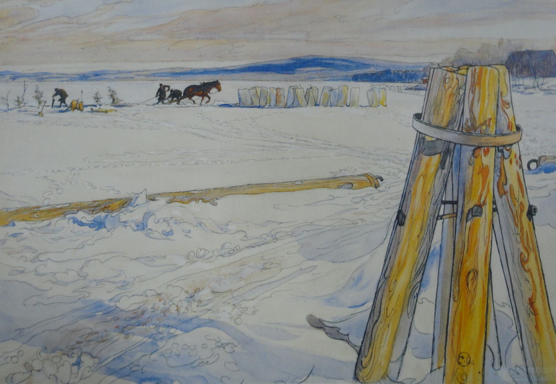 Isupptagningen (cortando hielo). Carl Larsson 1905