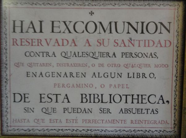Excomunión para los que roban en las bibliotecas. Cartuja de Valldemossa. Foto R.Puig
