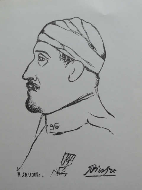 Apollinaire. Xilografía de Jaudon a partir de un dibujo de Picasso.