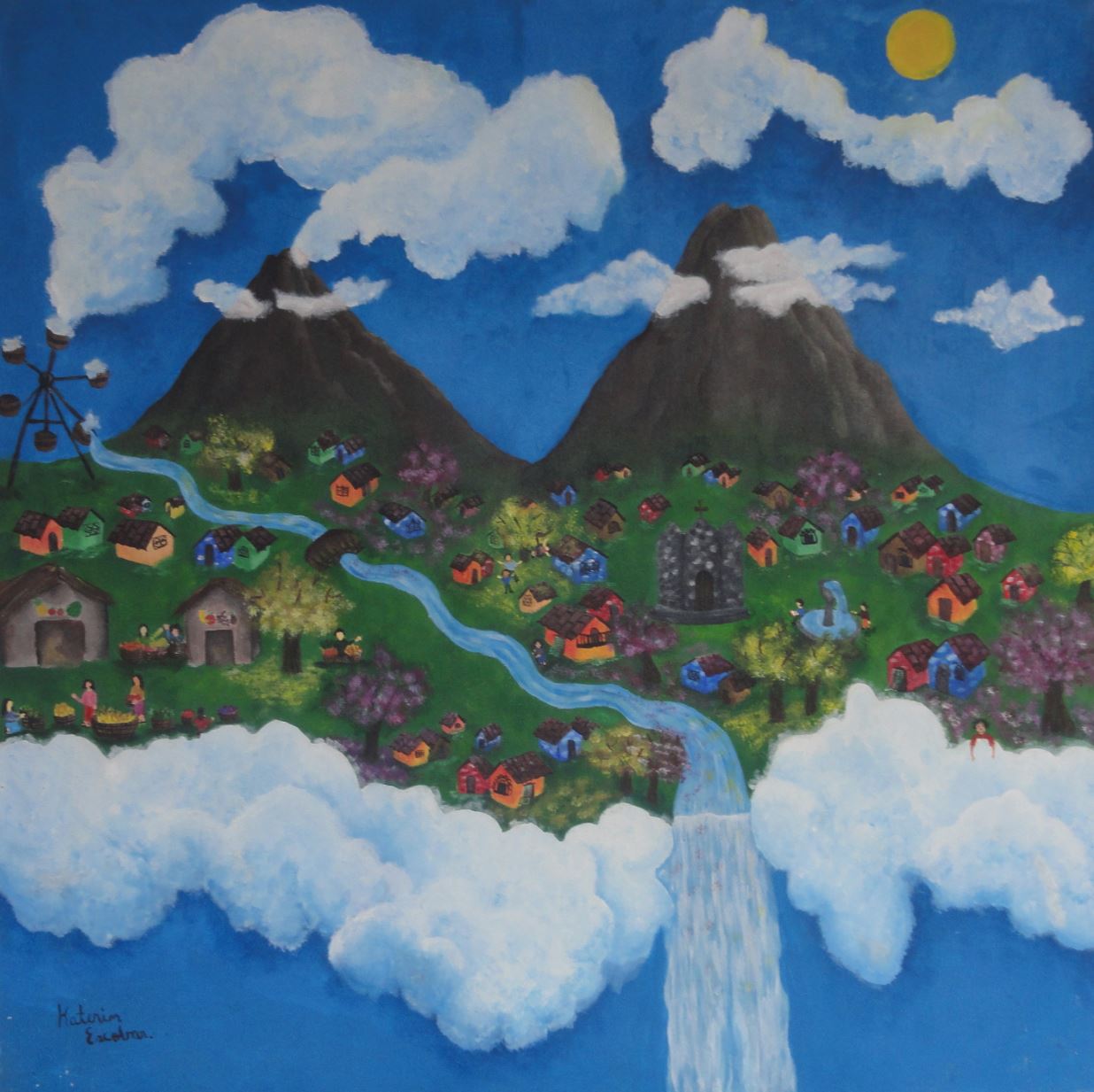 Pueblo en las nubes. Katherin Escobar. 17 años. Acrílico sobre Masonite