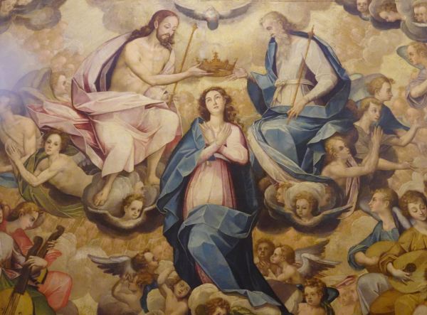 Coronación de la Virgen. Bernardo Bitti. s. XVI. Sacristía de San Pedro de Lima. Detalle. Foto R.Puig