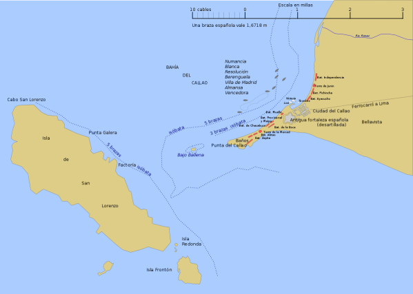 Mapa del Combate del Callao del 2 de mayo de 1866. Wikipedia