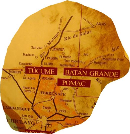 Ubicación de nuestras visitas del 13.02.2019. De un panel del Museo del Señor de Sicán