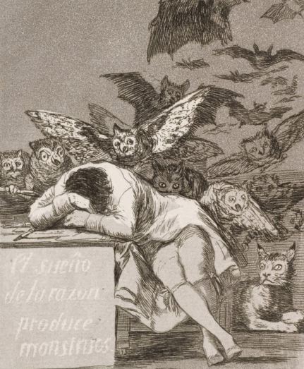 El sueño de la razón. Detalle del grabado. Los Caprichos de Goya