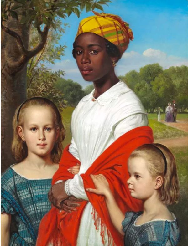 Wilhelm Marstrand. Las hijas del hermano con su niñera Justina. 1857. M. N.. Copenhagen