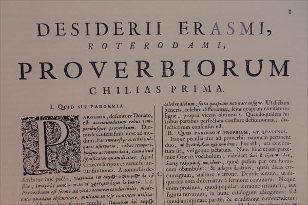 Erasmo. Inicio de la Colección de adagios. Edición de Clericus, 1703- Foto R.Puig