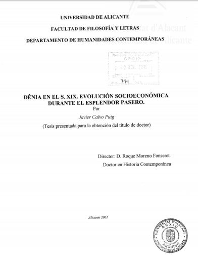 Denia en el s.XIX Javier Calvo Puig Tesis 2001