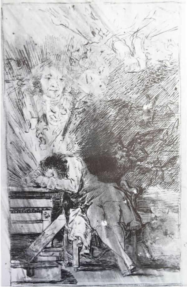 Goya. El sueño de la razón. Dibujo a pluma para los Caprichos h.1797