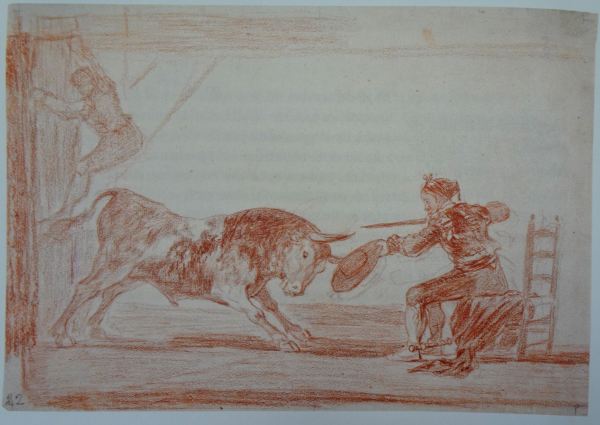 Goya. Temeridad de Martincho en la plaza de Zaragoza. Dibujo a la sanguina.1815