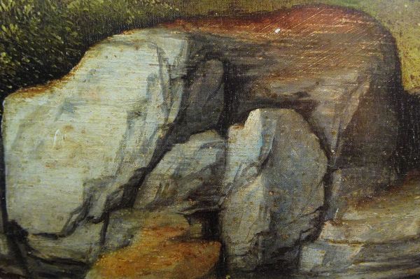Joachim Patinir. Detalle de rocas en Predicación de San Juan Bautista , ca. 1516 a 1518. Museo de Filadelfia