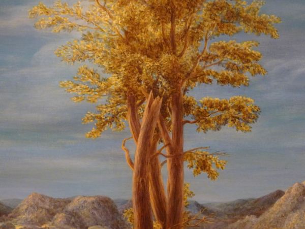 Juan Carlos Savater. Puertas del Edén, óleo sobre madera 2019, árbol del bien y del mal. Foto R.Puig