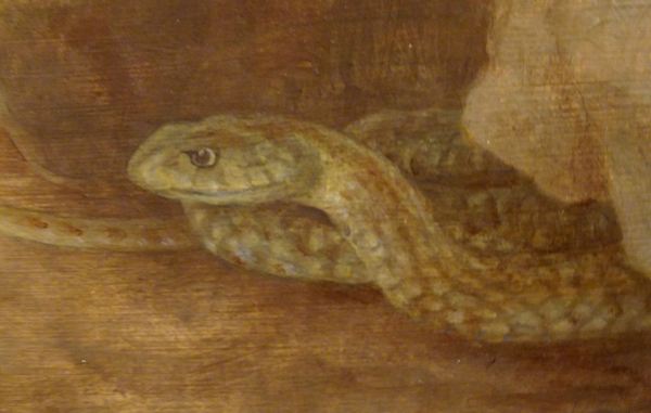 Juan Carlos Savater. Puertas del Edén, óleo sobre madera 2019, la serpiente. Foto R.Puig