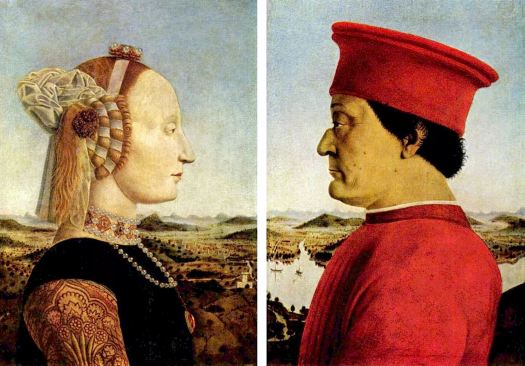 Piero della Francesca, Federico di Montefeltro y su esposa Sforza, Los Uffizi, Florencia