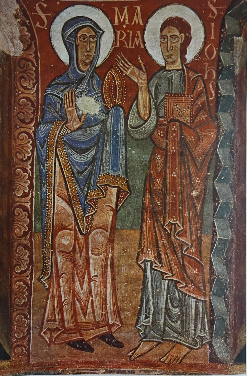 La Virgen y San Juan. Fresco del ábside de Pedro en la Seo de Urgel. s.XII. Museo de Arte de Cataluña.