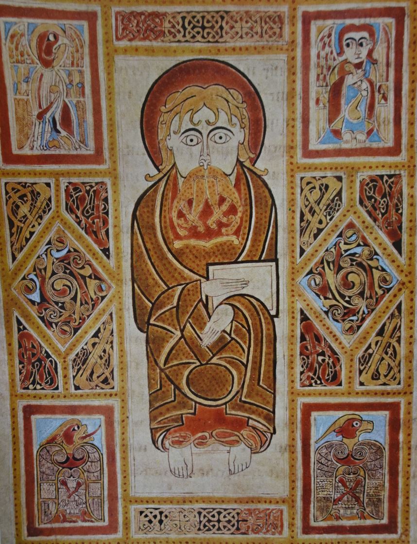 San Marcos y los símbolos de los cuatro evangelistas. Evangeliario Irlandes. Biblioteca Conventul de Sant Gall