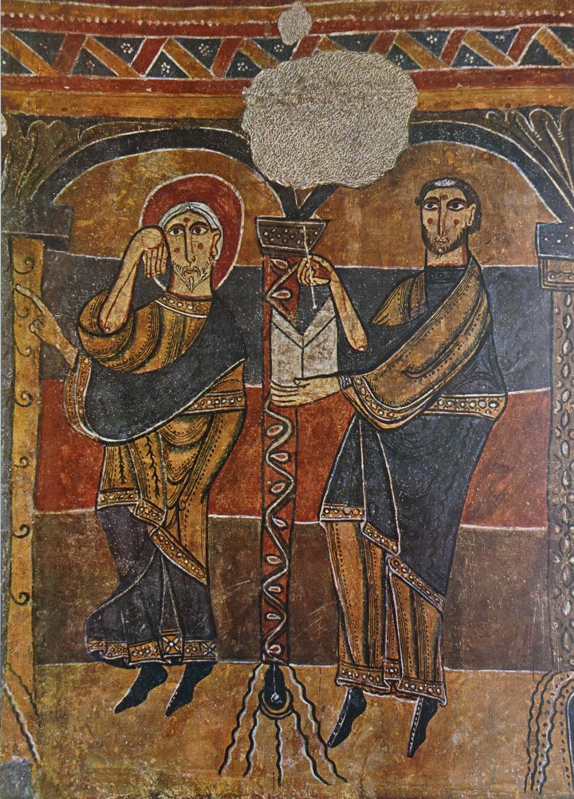 Zacarías y el escriba. Fresco h.1123. Santa María de Tahull. Museo de Arte de Cataluña.